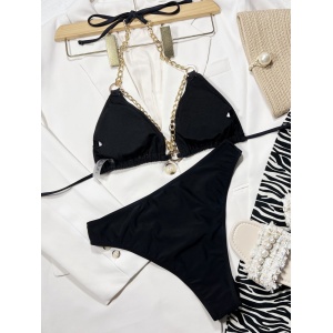 Costum de baie 2 piese cu decupaje si lantisoare decorative, negru #ZZ2754 - Img 2