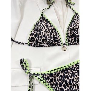 Costum de baie 2 piese cu imprimeu leopard si slip reglabil, bej/ negru #ZZ2718 - Img 5