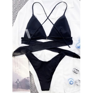 Costum de baie 2 piese cu inimioare decorative, negru #ZZ2903 - Img 5