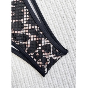 Costum de baie 2 piese cu insertii de plasa, imprimeu leopard, negru #ZZ2767 - Img 7