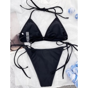 Costum de baie 2 piese cu lantisor decorativ la sutien, negru #ZZ2746 - Img 7