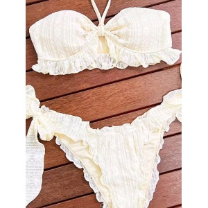 Costum de baie 2 piese cu slip reglabil, bej #ZZ2070 - Img 5