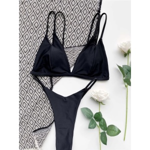 Costum de baie 2 piese cu slip tanga, negru #ZZ2757 - Img 7