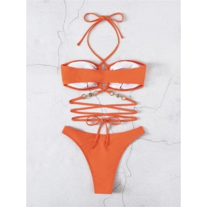 Costum de baie 2 piese cu snur su perle decorative, porticaliu #ZZ2766 - Img 6