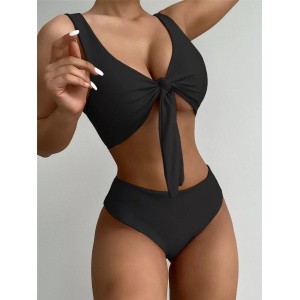 Costum de baie 2 piese, slip cu talie inalta, negru #ZZ2811 - Img 3