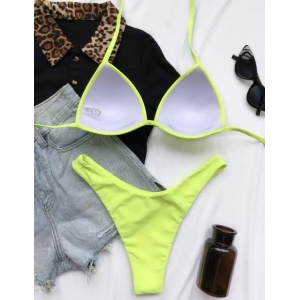 Costum de baie 2 piese, sutien cu cupe buretate, verde neon #ZZ2788 - Img 3