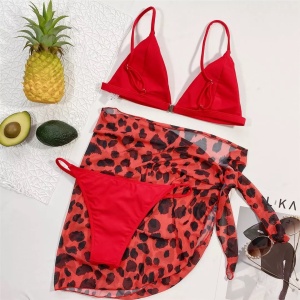 Costum de baie 3 piese cu esarfa imprimeu leopard, negru #ZZ3941 - Img 5