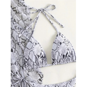 Costum de baie 3 piese cu pantalon lung si imprimeu sarpe, alb/ gri #ZZ3019 - Img 12