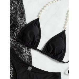 Costum de baie 3 piese cu pantaloni din dantela, sutien cu perle si slip brazilian, negru #ZZ3928 - Img 6