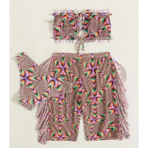 Costum de baie 3 piese cu pantaloni scurti, multicolor #ZZ3980 - Img 2