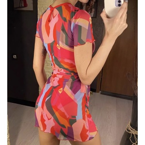 Costum de baie 3 piese cu rochie acurta si slip cu talie inalta, rosu #ZZ3912 - Img 6