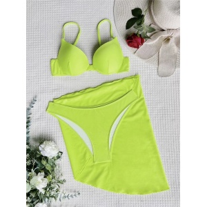 Costum de baie 3 piese satinat, cu esarfa, cupe buretate, verde neon #ZZ3983 - Img 5