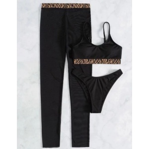Costum de baie 3 piese sexy cu pantaloni semitransparenti, negru #ZZ3921 - Img 3