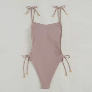 Costum de baie intreg sexy, cu decupaje laterale si accesorii metalice, roz #ZZ1921 - Img 4