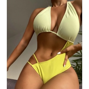 Costum de baie intreg sexy cu decupaje si spatele gol, galben #ZZ1905