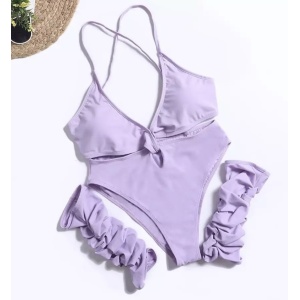 Costum de baie sexy intreg, cu manusi, decolteu adanc si decupaje, lila #ZZ1929 - Img 5