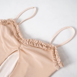 Rochie lunga sexy cu decupaj, crapatura in fata si volanase, bej/nude #ZZ1072 - Img 12