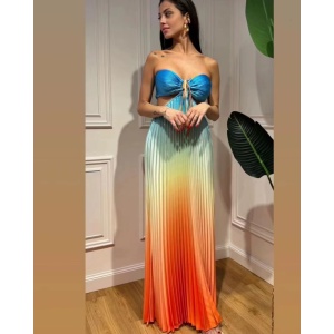 Rochie lungă sexy de plajă, plisată, cu decupaje, multicolor #ZZ1100 - Img 5