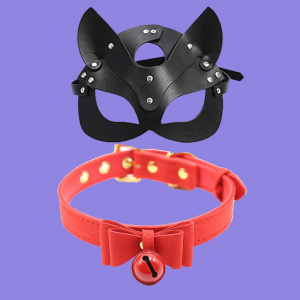 Set accesorii sexy din piele ecologica, rosu/ negru, 2 piese #ZZ4410