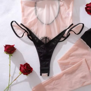 Set lenjerie intima sexy cu body si ciorapi, nude/ negru, 2 piese#ZZ4026 - Img 10