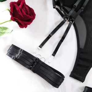 Set lenjerie intima sexy cu body si manusi lungi , negru, 4 piese #ZZ4274 - Img 11