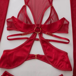Set lenjerie intima sexy cu portjartier, ciorapi si manusi, 5 piese, visiniu, #ZZ4380 - Img 12