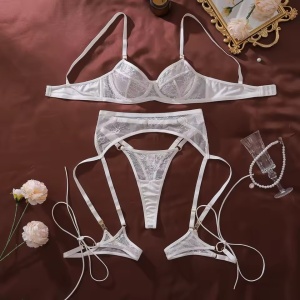 Set lenjerie intima sexy din dantela, alb, 4 piese#ZZ4247 - Img 5