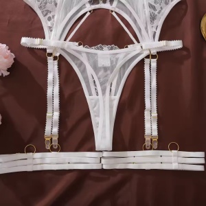 Set lenjerie intima sexy din dantela brodata, alb, 4 piese #ZZ4287 - Img 11