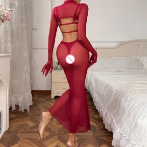 Set lenjerie intimă sexy din dantelă fină elastică, vișiniu, 4 piese #ZZ4037 - Img 3