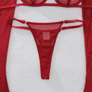Set lenjerie intimă sexy din dantelă fină elastică, vișiniu, 4 piese #ZZ4037 - Img 11
