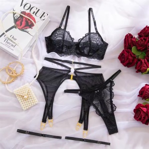 Set lenjerie intima sexy din dantela, negru, 4 piese#ZZ4146 - Img 7