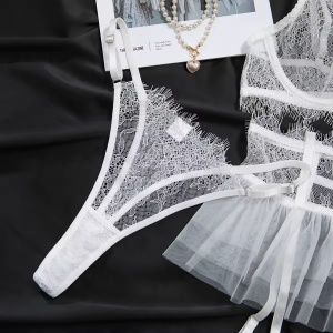 Set lenjerie intima sexy din dantela si tulle, alb, 4 piese #ZZ4013 - Img 8