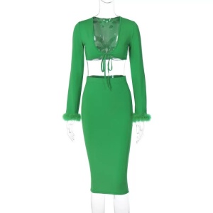 Set sexy din 2 piese cu bluza scurta si fusta, verde #ZZ2706 - Img 6