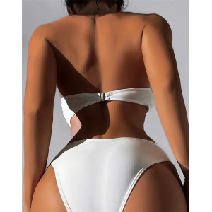 🔥Oferta zilei🔥Costum de baie 2 piese, sutien tip bustiera cu trandafiri decorativi, alb #ZZ2007 - Img 2