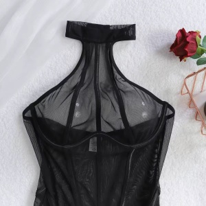🔥Oferta zilei 🔥Salopeta sexy elastică lungă, semitransparenta, negru, #ZZ4188 - Img 6