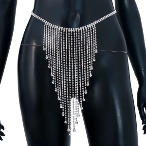 Accesoriu body chain sexy cu cristale pentru talie, reglabil, argintiu #ZZ4157 - Img 6