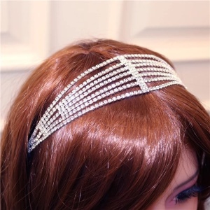 Accesoriu cap tip cordeluta cu cristale decorative, argintiu #ZZ4961 - Img 4