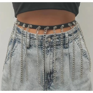 Accesoriu tip ham din piele ecologica si lant pentru talie, negru/ argintiu #ZZ4554 - Img 7