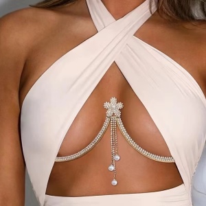 Body chain cu cristale pentru decolteu, argintiu #ZZ4571
