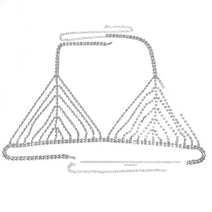 Body chain sexy tip sutien cu cristale transparente, argintiu #ZZ4575 - Img 2