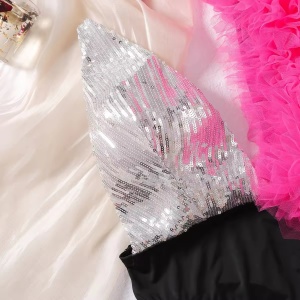 Body sexy cu decolteu adanc, paiete si tul decorativ, negru/ roz/ argintiu, #ZZ4237 - Img 11