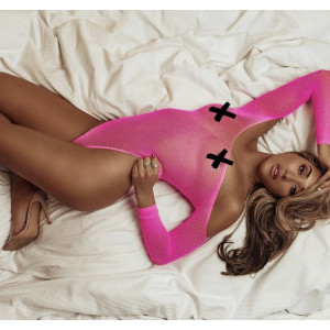 Body sexy elastic din plasa fina cu cristale decorative, roz neon #ZZ4047 - Img 6