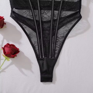 Body tanga sexy din dantela, cu decoletu si spatele gol, negru, #ZZ4149 - Img 12