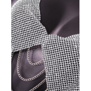 Bustiera metalica tip body chain cu lanturi decorative, argintiu #ZZ4447 - Img 11