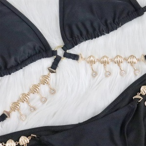 Costum de baie 2 piese cu accesorii metalice decorative, negru #ZZ2723 - Img 8