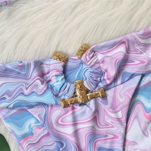 Costum de baie 2 piese cu catarame metalice decorative, lila #ZZ2924 - Img 7