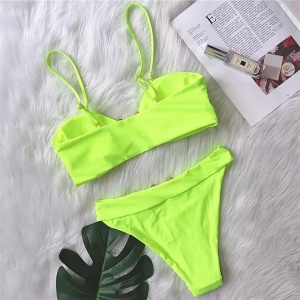 Costum de baie 2 piese cu catarame metalice decorative, verde neon #ZZ2923 - Img 7