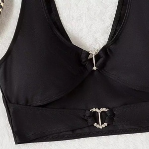 Costum de baie 2 piese cu inimioare decorative, negru #ZZ2890 - Img 4