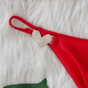 Costum de baie 2 piese cu inimioare metalice și cristale decorative, roșu #ZZ2065 - Img 5