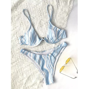 Costum de baie 2 piese cu sarma de sustinere la sutien, alb/bleu #ZZ2815 - Img 7